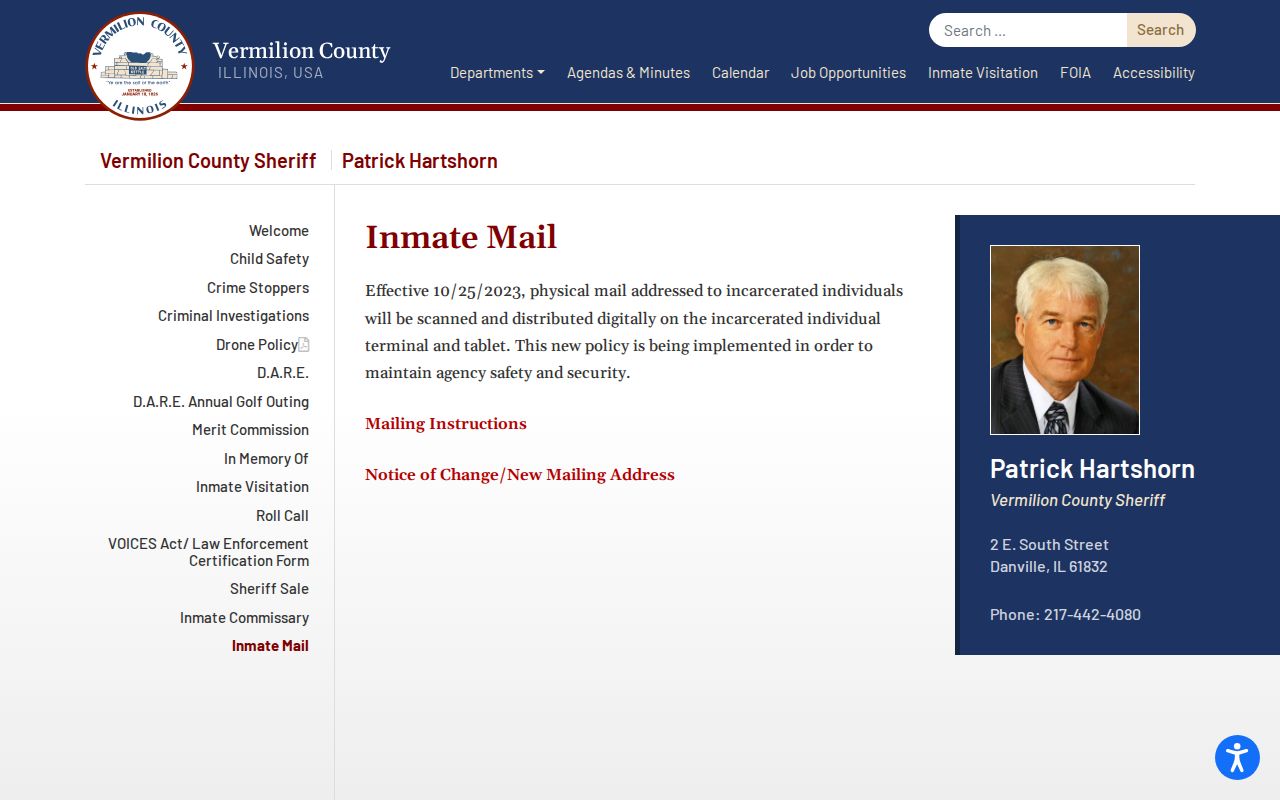 Vermilion County Sheriff digital inmate mail notice