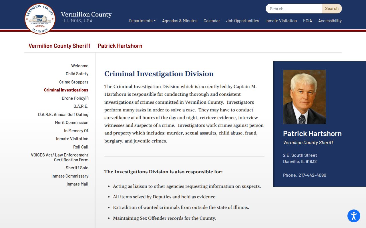 Vermilion County Sheriff Criminal Investigation Division page