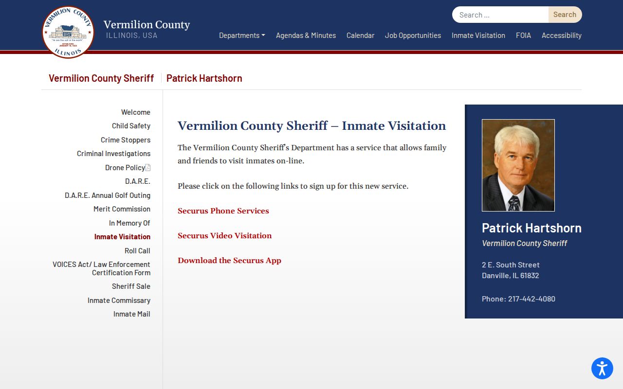 Vermilion County jail Securus phone and visitation links