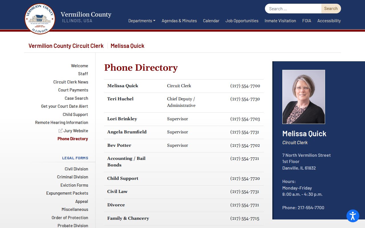 Vermilion County Circuit Clerk direct court desk phone directory