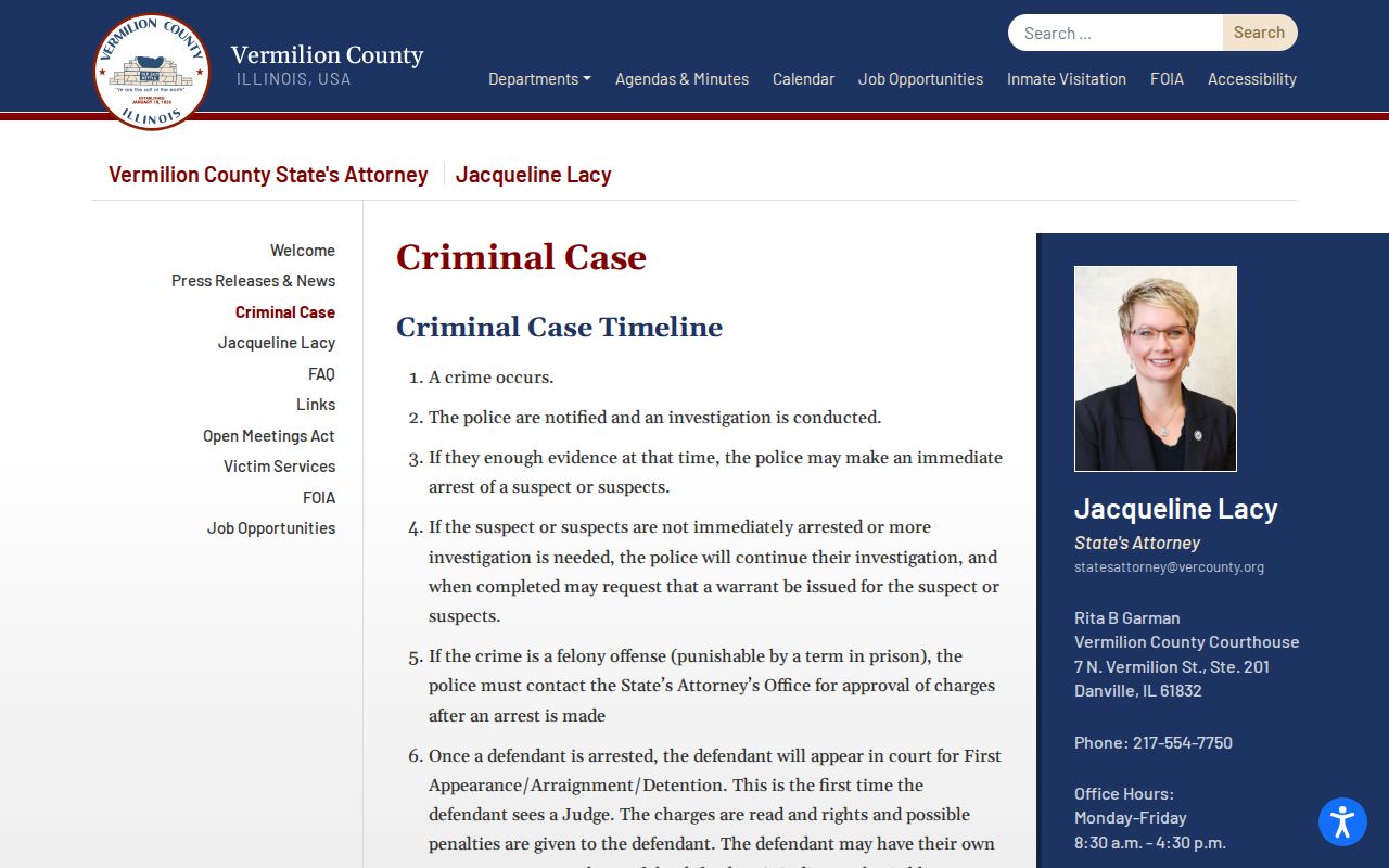 Vermilion County criminal case timeline from charging through sentencing