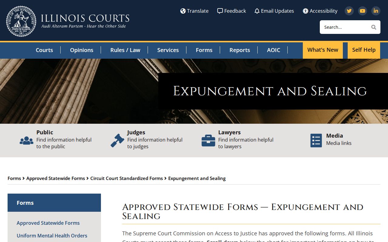 Illinois Courts statewide expungement and sealing forms page