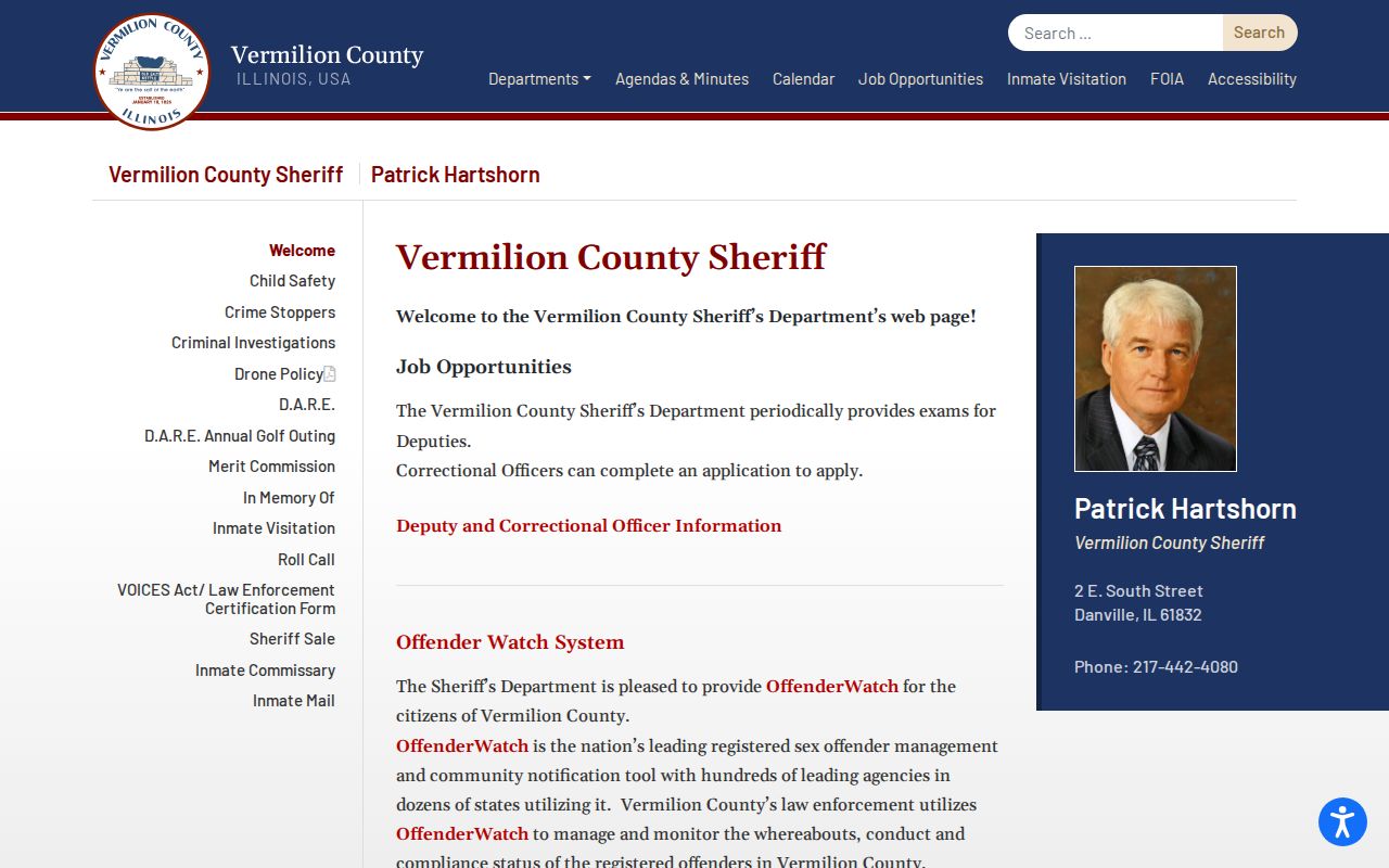 Vermilion County criminal history sheriff records and jail page